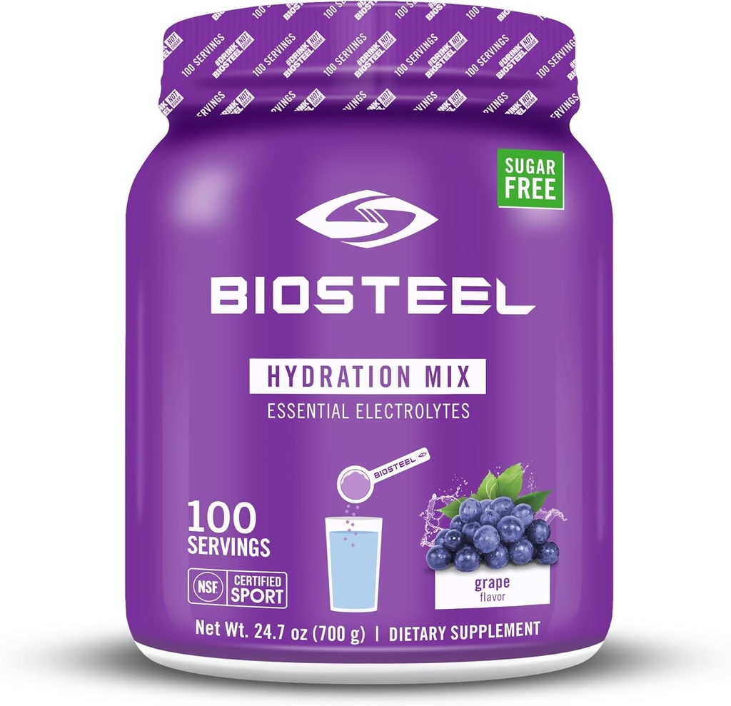 BioSteel Zero Sugar Hydration Mix, Great Tasting Hidration dengan 5 Escalytes Electrolite, Grape Flavor, 100 Servis per Tub
