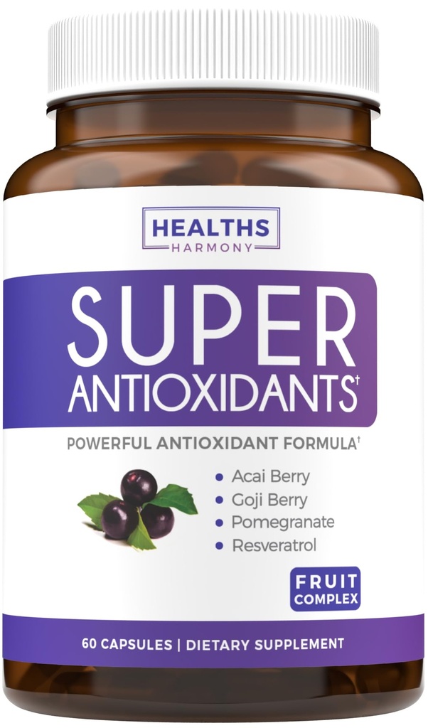 Super Antiokhidants Supplemen Perempuan & Pria - Potency Herbal & Fruit & Blend dengan Acai, Goji, Pomegranate, Elderberry & Resveratrol untuk Skin Care & Imune Dukung - Vegan & Non-GMO - 60 Capsules