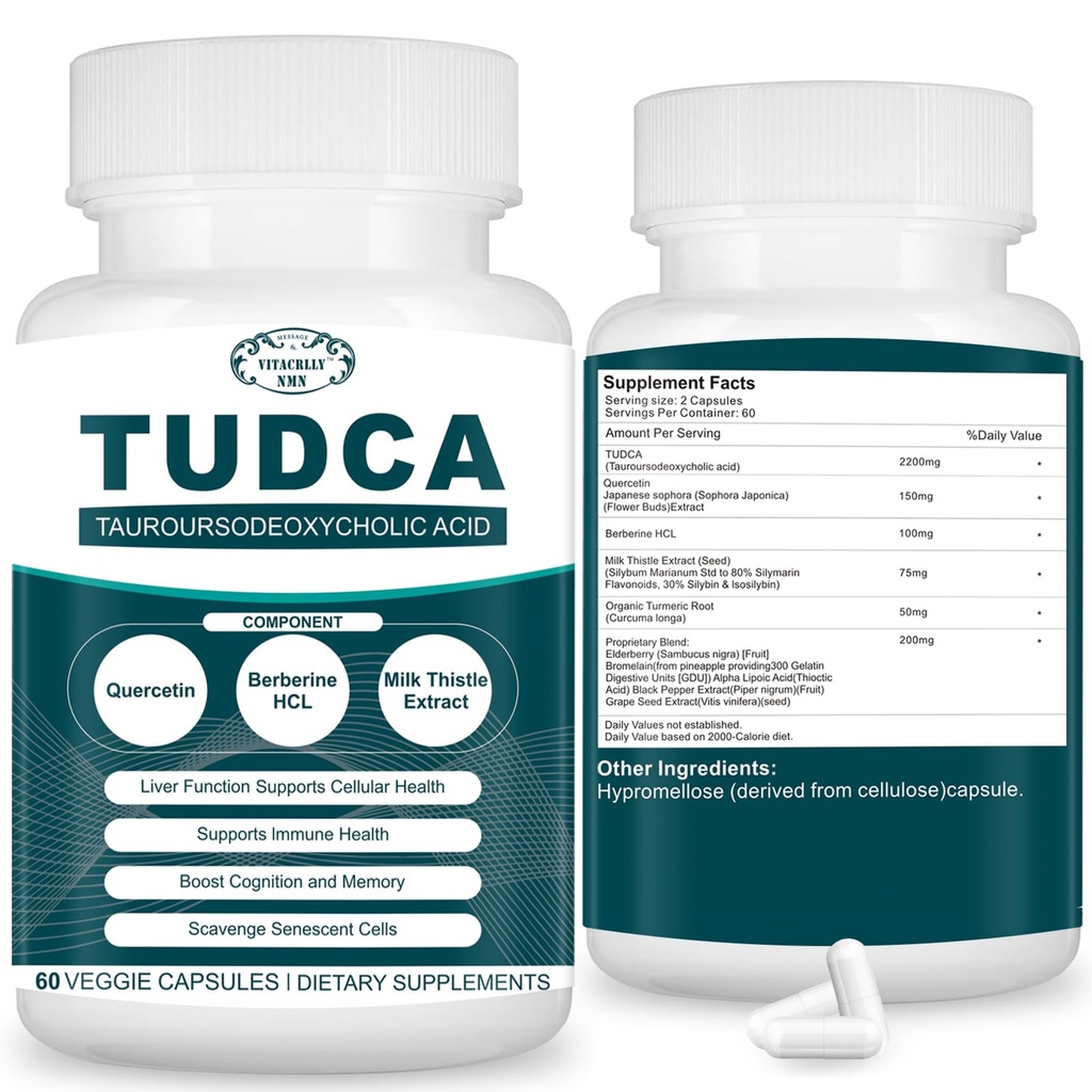 Suplemen TudCA 2200MG - Bile Salts Suplemen untuk Detox Liver & Cleanse, Cleanse kandung empedu, Kesehatan Digetical 60 Kapsul
