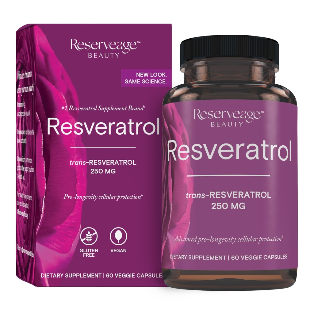 Reveage Beauty Resveratrol 250 mg - Best Trans- Resveratrol - Vegan Antioksidant Suplemen Cellar & Heart Health - Aids Heally Aging & Imune Health - 60 Vegetable Capsules