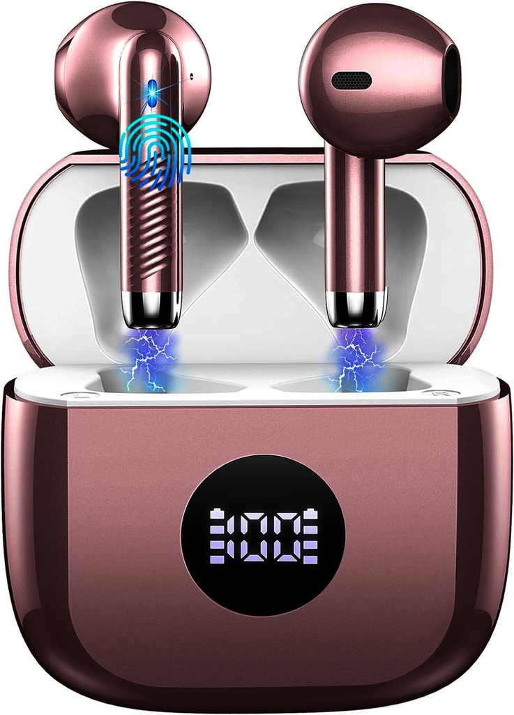 Earbuds nirkabel, Bluetooth 5.4 Ear Daya LED Tampilkan Headphone Bass Stereo, Earbuds Bluetooth in - Ear Noise Cancelling Mic, 40H Case Mini IP7 Sports Earphones for Android iOS