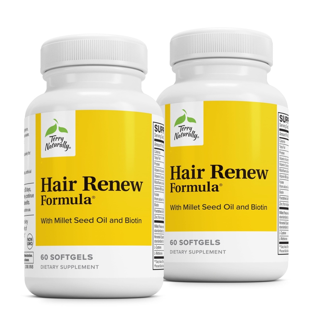 Terry Acid Renew Formula - Pertumbuhan Rambut Dukungan Tambahan dengan Horse Biotin & Folic Acid - Millet Benih Minyak Keratin Dukungan - 60 Softgels, 2 Pack