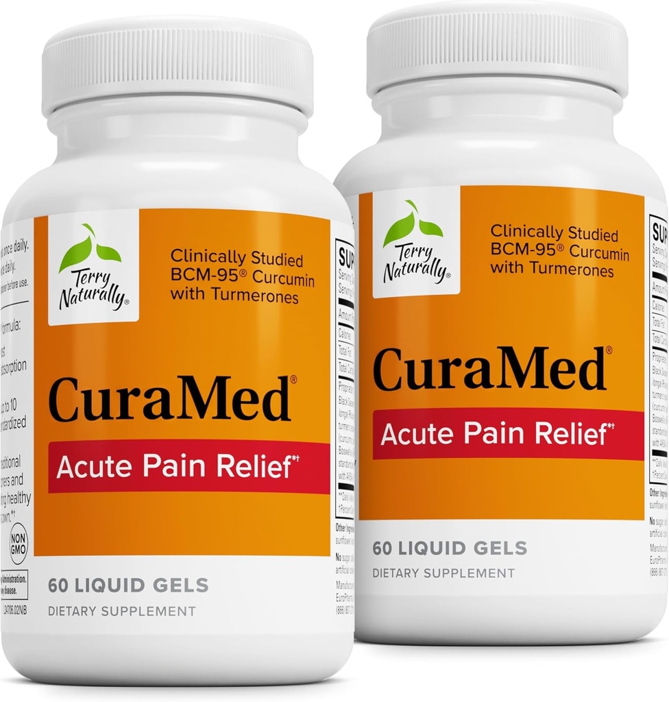 Terry Course CuraMed Acute Pain Relief - Tambahan dengan BCM-95 Curcumin & BOS-10 Boswellia - Minyak Benih Sesame Hitam untuk Mendukung Relief dari Kekurangan Occasional - 60 Liquid Gels (Paket 2)