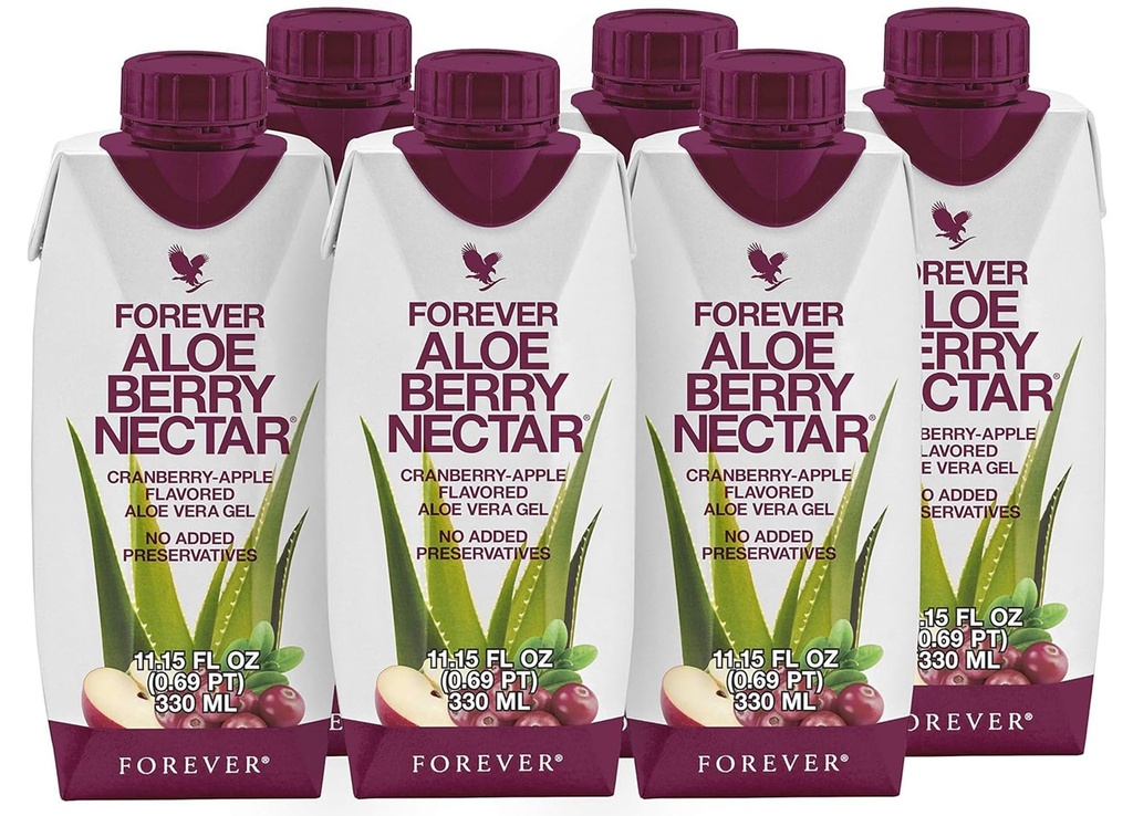 Selamanya Hidup - Aloe Berry Nectar - 90.7% Aloe Murni Vera Gel dengan Cranberry dan Apel - Tidak Ada Pengawet - 330 ML (Paket 6)