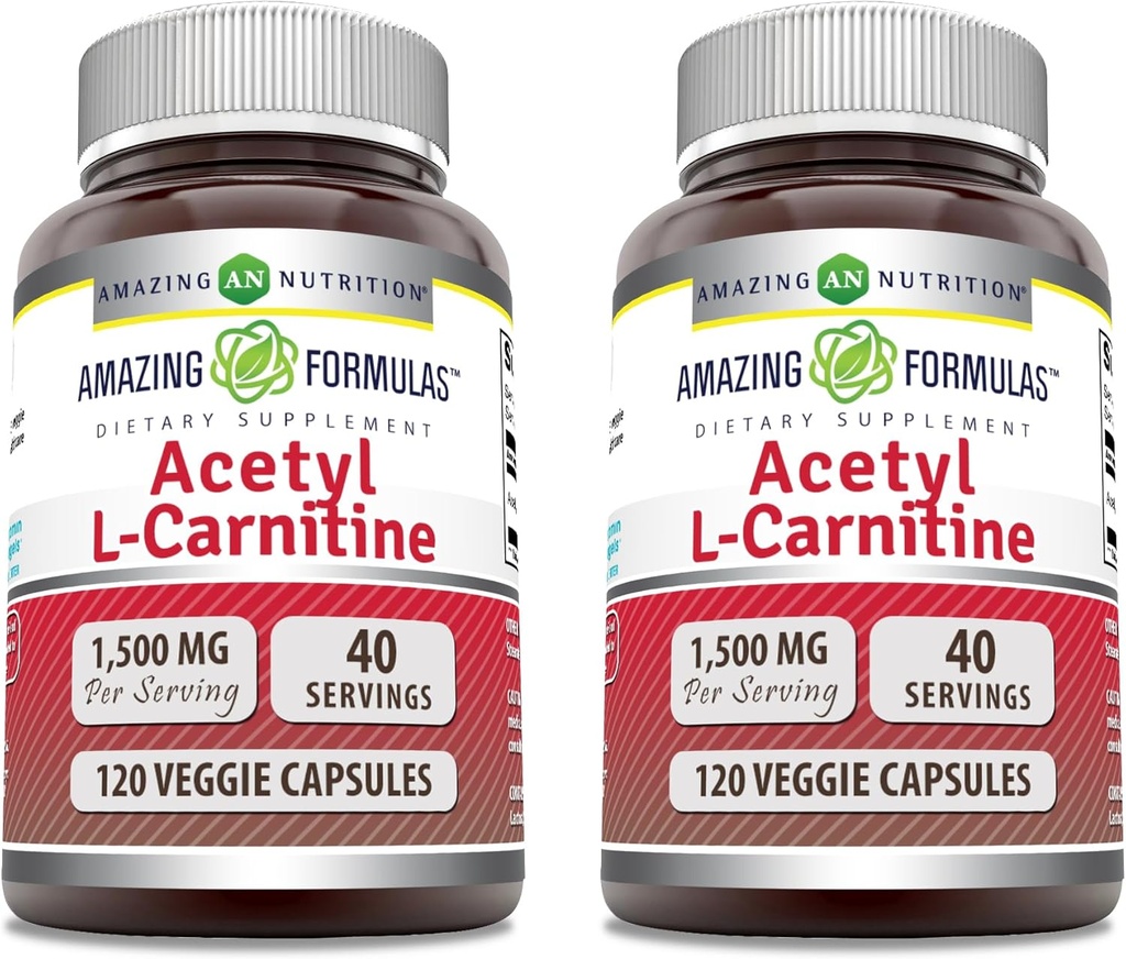 Amazing Formulas Acetyl L- Carnitine 1500 Mg Per Serving Vevgie Capsules Suplement (120 Count) 14; Non-GMO 124; Gluten Free 124; Made in USA 124; Sustable for Vegetarians (120 Count) 124; Paket 2