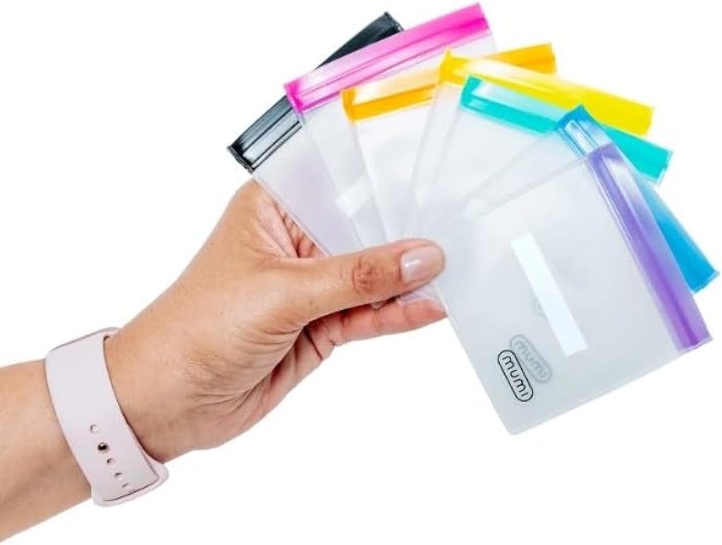 Kandang MUPI Mini Zipper Set - 7 Kantung Kecil Dapat Diubah Lagi dengan Label Tertulis untuk Perjalanan, Obat-obatan, Makeup, Pil, Kandang Kosmetik Kecil untuk Purse, Kantor, Penyimpanan Plastik