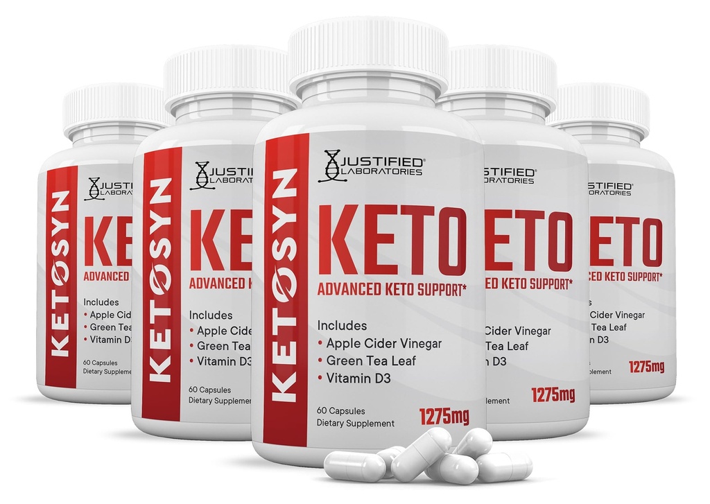 (5 Paket) Ketosyn Keto ACV Pil 1275MG Keto Dukungan Katup Kemo Alternatif ke Keto Gummies Terbuat dengan Apel Cider Vinegar Ekstra Virgin Powder Minyak Daun Teh Hijau 300 Capsules