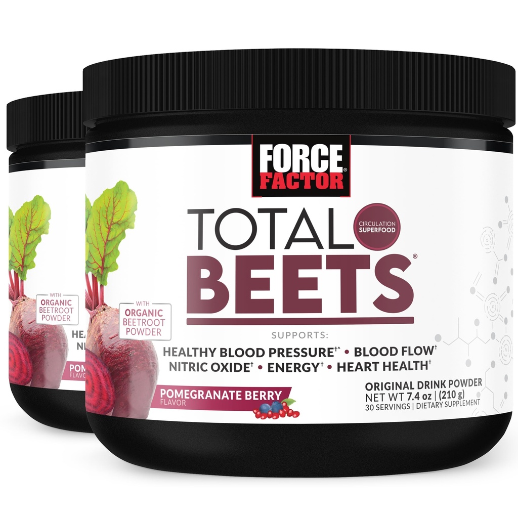 Force Factor Total Beets Drink, Mix Superfood Powder, Nitric Oxide, Energy, Endurance, dan Stamina, Cardiovascular Heart Health Supplemen, 60 Pelayan, 2-Pack