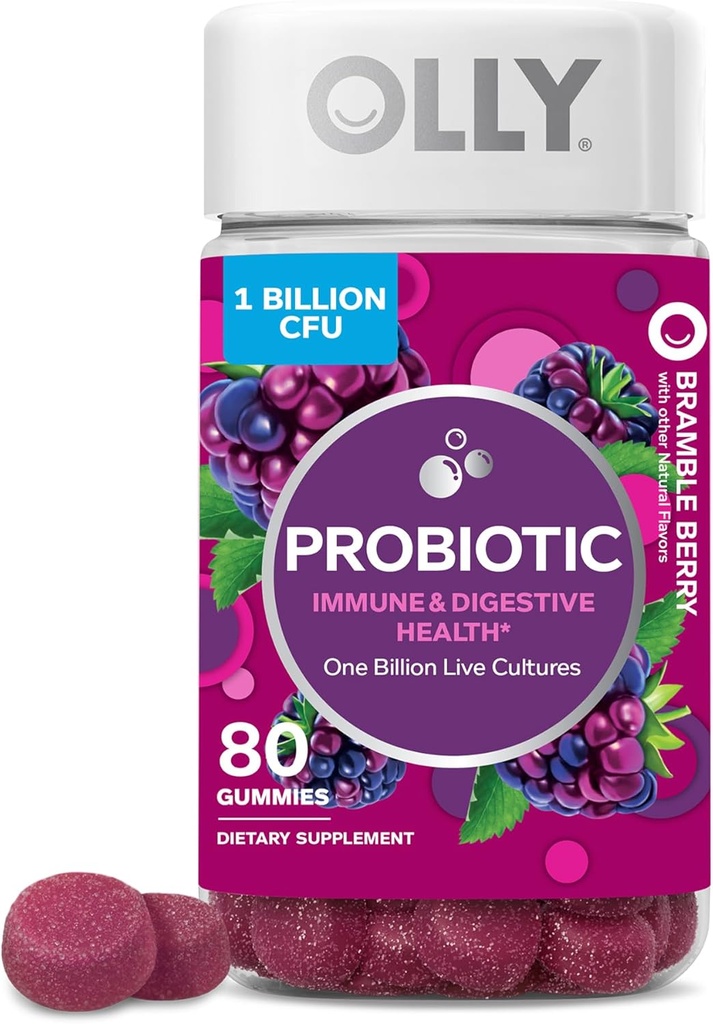 OLLY Promic Gummy, Imune and Digetical Support, 1 Milyar CFU, Chewable Probiotic Supplemen, Berry, 40 Hari Suppply - 80 Cacah
