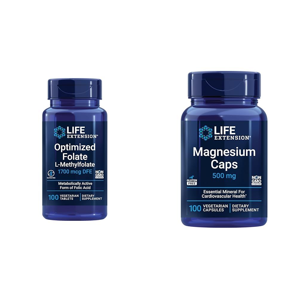 Ekstensi Hidup Otak & Hati Kesehatan Mengalir dan Suplemen Magnesium Bundle, 100 Tablet dan 100 Kapsul