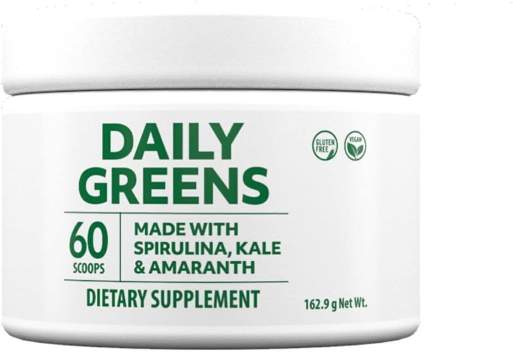 Powder oleh Pasar Amerika dengan Spirulina, Kale, Alfalfa, Wheat Grass, Barley Grass, Spiny Amaranth, Spinach, Brokoli, Beetroot, Cherry Fruit, Karrot Root, Ginger Root, Bacillus coagulans