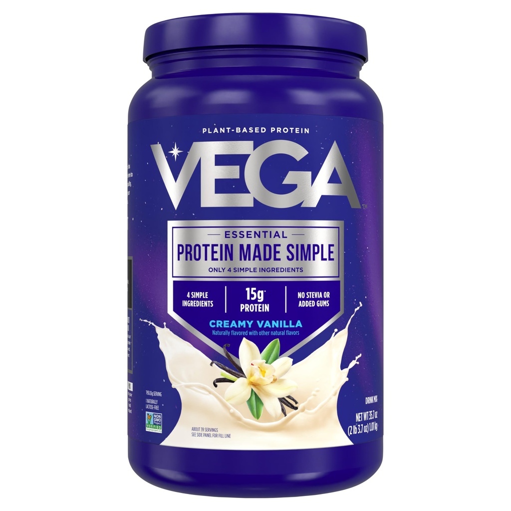 Vega Protein Made Simple Protein Powder, Vanilla - Stevia Free, Vegan, Plant Based, Healthy, Gluten Free, Pea Protein for Women, 2.2 lbs (Packaging May Vary)