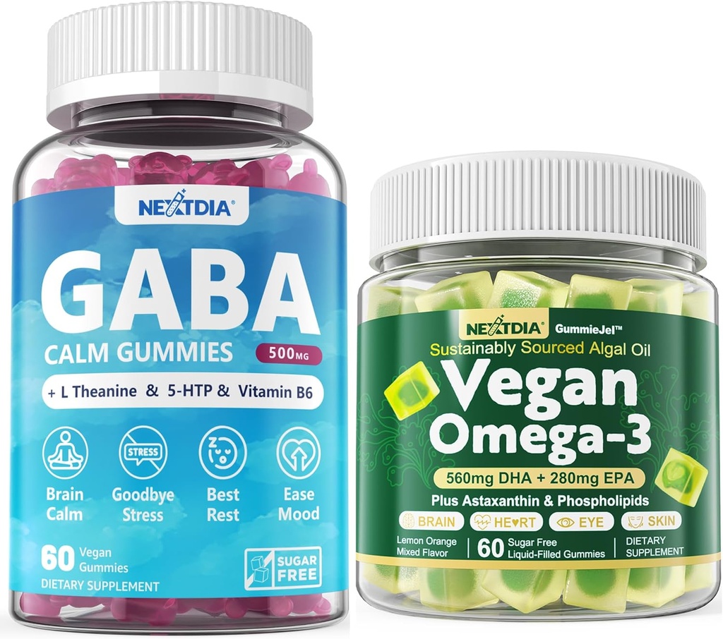 Vegan Omega 3 Gummies 1 Pack + GABA Gummies Sugar Free 2 Pack