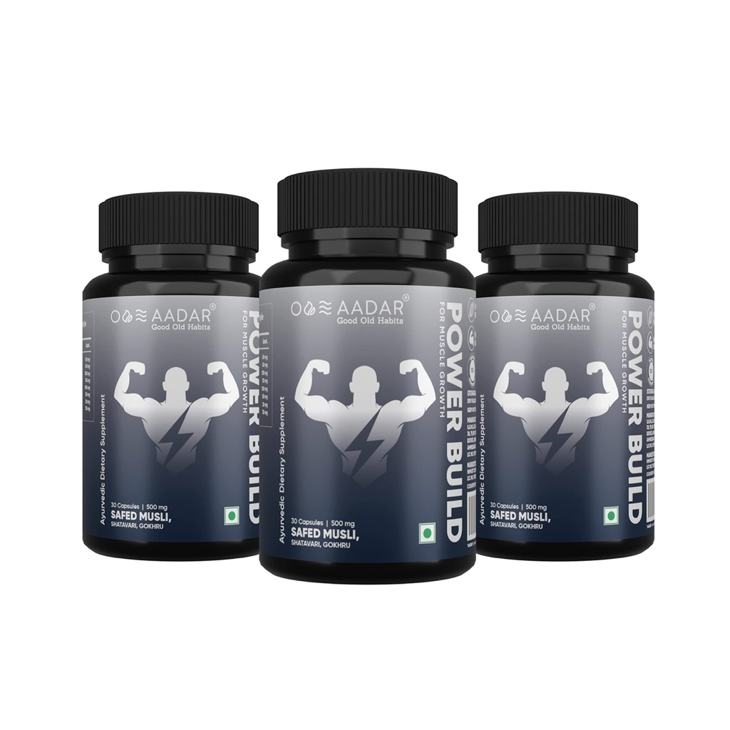 Pembangun AADAR Power 124; Ayurvedic Real Muscle Mass Gainer 124; Performance & Boost Metabolism 124; (Aman Musli, Gokhru, Shatakari) 30 Capsules (Paket 3)
