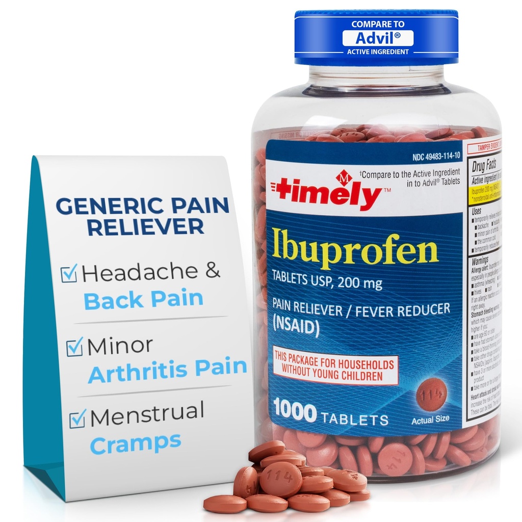 TIME- CAP LABS, INC. Tite Ibuprofen 200mg 1000 Tablet - Pain Relief Tablet dan Reducer Fever - for Headache Relief, Menstrual Pain, Tooth Aches, Muscular, Arthritis Pain & Body Aches