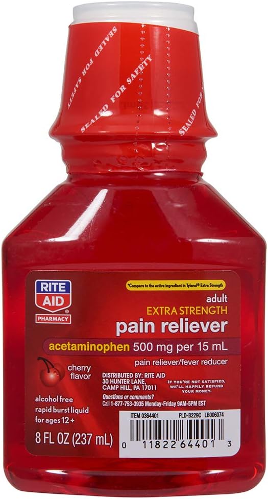 Rite Aid Dewasa Ekstra Kekuatan Reliever Pain, Cherry, 500mg - 8 fl oz