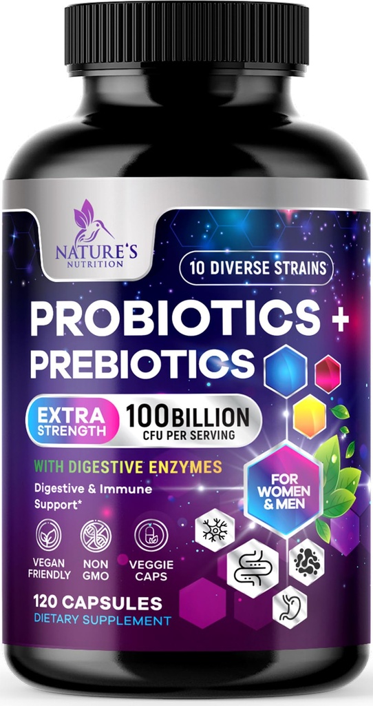 100 miliar CFU per Serving - 10 Premium Strains + Prestibius- Probiotic Suplemen Terbaik untuk Perempuan & Pria - Support Imune, Kesehatan Digetical, Konstilasi Pekerjaan & Gas - 120 Kapsul
