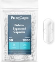 PureCaps USA - Kosong Geltin Kapsules Ukuran 00 124; 1.000 Pills Terpisah OLEH 124; Clear 124; Non-GMO Certifikasi 124; SLS, Gluten, Preservative Bebas