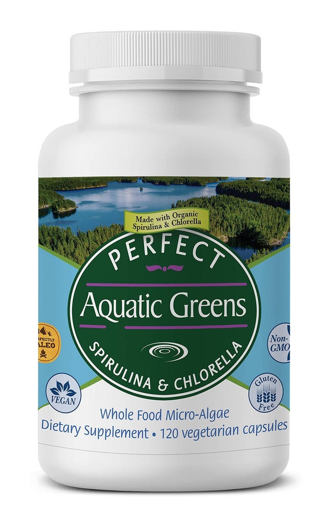Suplemen Sempurna - Perfect Aquatic Greens - 120 Vegetable Capsules - Organik Spirulina dan Chlorella Supplemen - Nutritious Superfood