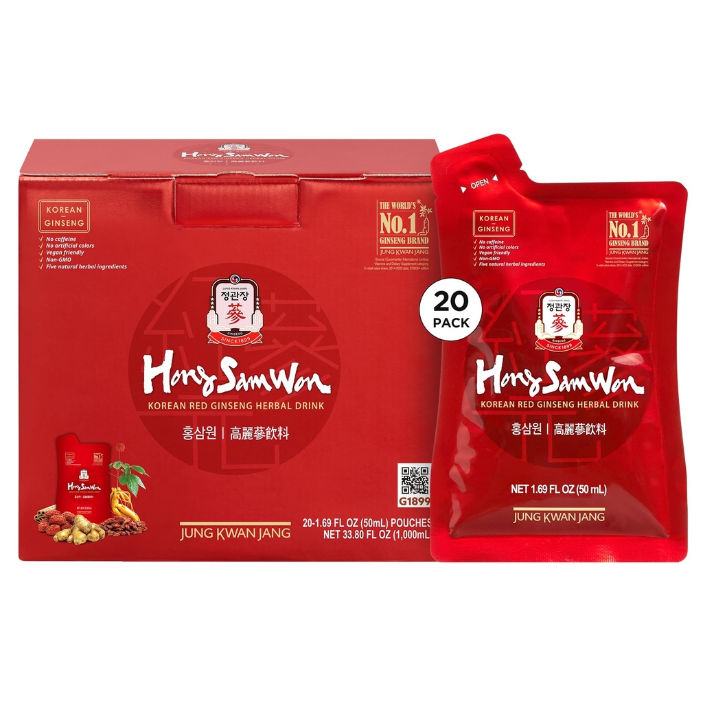 JUNG KWAN JANG Hong Sam Won Korea Red Ginseng Minuman Energi: Pra Workout, Herbal Tea, Ginseng Supplemen (20 Count)