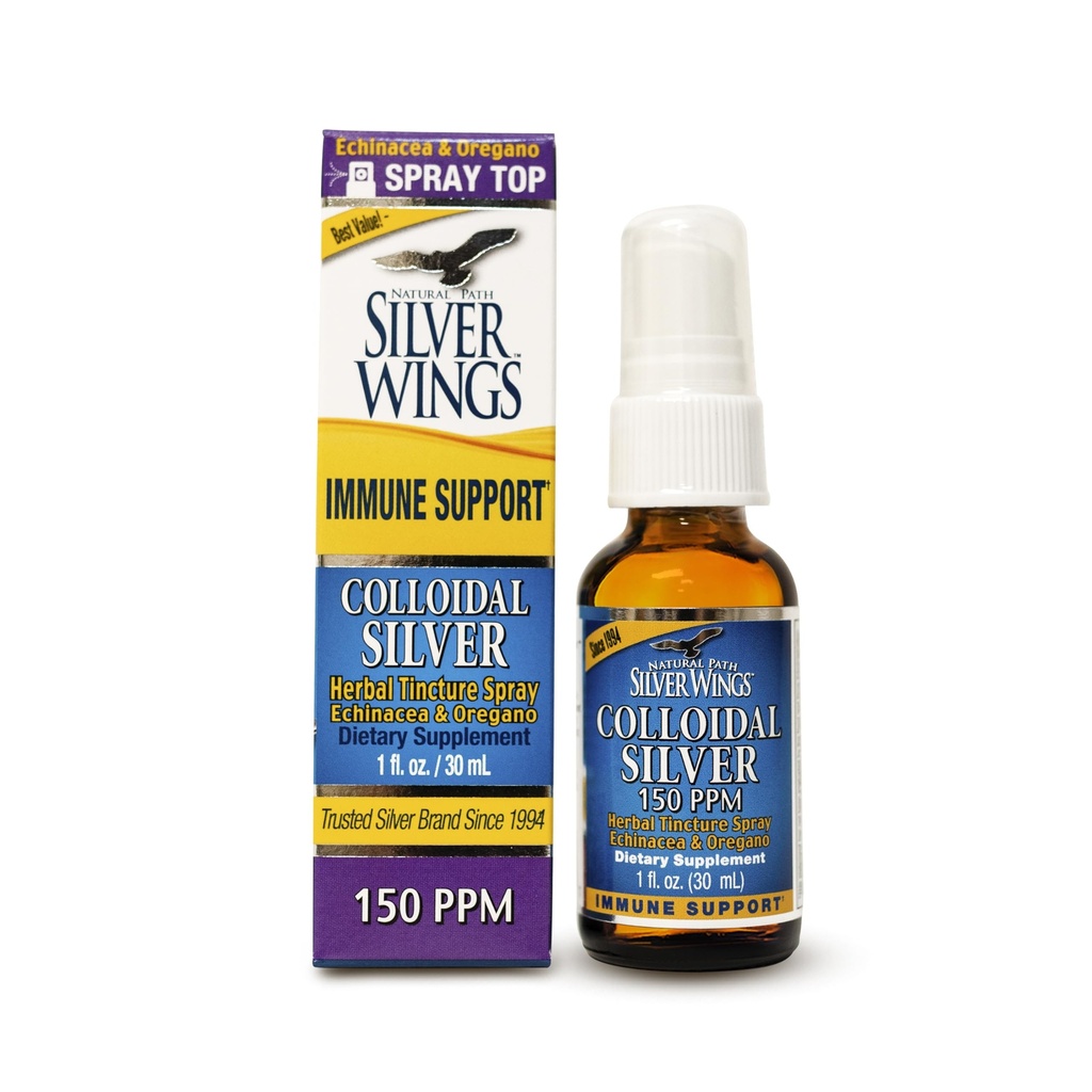 Path Natural Silver Wings Colloidal Silver 150ppp (750mcg) w / Echinacea & Oregano Support Immune - 1 fm. oz Sempray