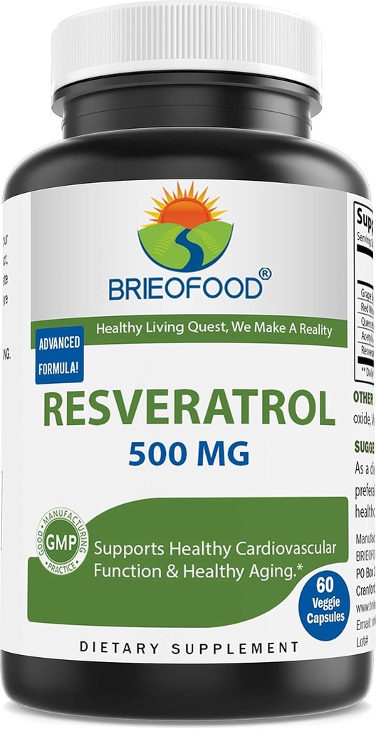 Brieofood Resveratrol 500mg - Suplemen Antioksidan Alam untuk Cardiovascular & Imune System Health - 60 Veggie Capsules