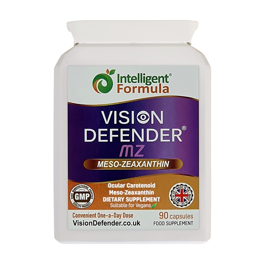 Vision Defender Meso Esxanthin Vegan Eye Supplement MZ- Protect and Impprove Ocular Health & Eye CarEye, High Power Antioxidant Carotenoid Mesoxanthin for Eyes (90 Capsules / One Daily) dibuat di Inggris
