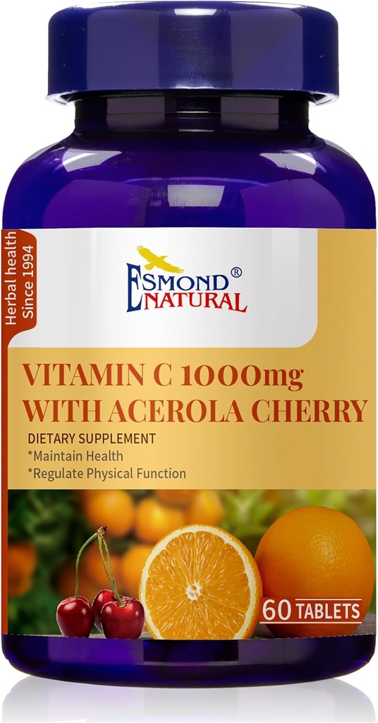 Vitamin C 1000mg dengan Acerola Cherry (Support Immune System, Tingkat Energi, Skin Vitalitas), GMP, Natural Product Assn Disahkan, Dibuat di AS - 100mg, 60 tablet