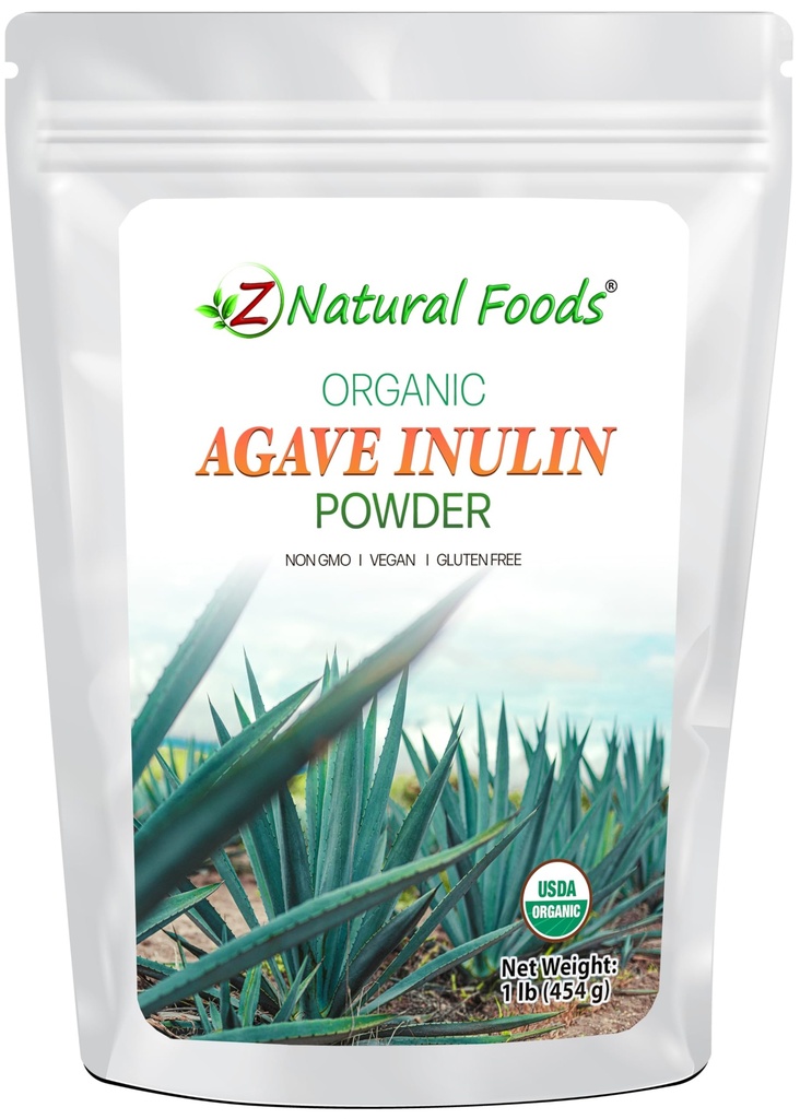 Z Natural Foods Organic Agilanic Ave Inulin Powder, Natural Fiber Suplement, Prebiotic Superfood Pounder untuk Minuman, Smoothies, dan Resep, Raw, Non-GMO, Vegan, Gluten- Free, Kosher, 1 lb