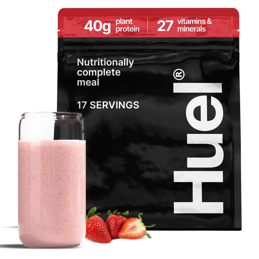 Huel Black Edition 124; Strawberry Shortcake 40g Vegan Protein Powder 124; Nutronitially Complete Meal 124; 27 Vitamin dan Mineral, Gluten Free 124; 17 Servids 124; Scoop tidak termasuk mengurangi plastik