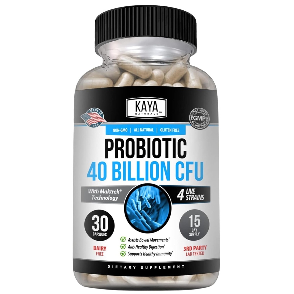 Kaya Probiotic Probiotic 40 Milyar CFU - Probilefor Women, Propolefor Men and Adults, Natural - Gut Health & Imune Suppplemen - Promes Digetical Health - 30 Count