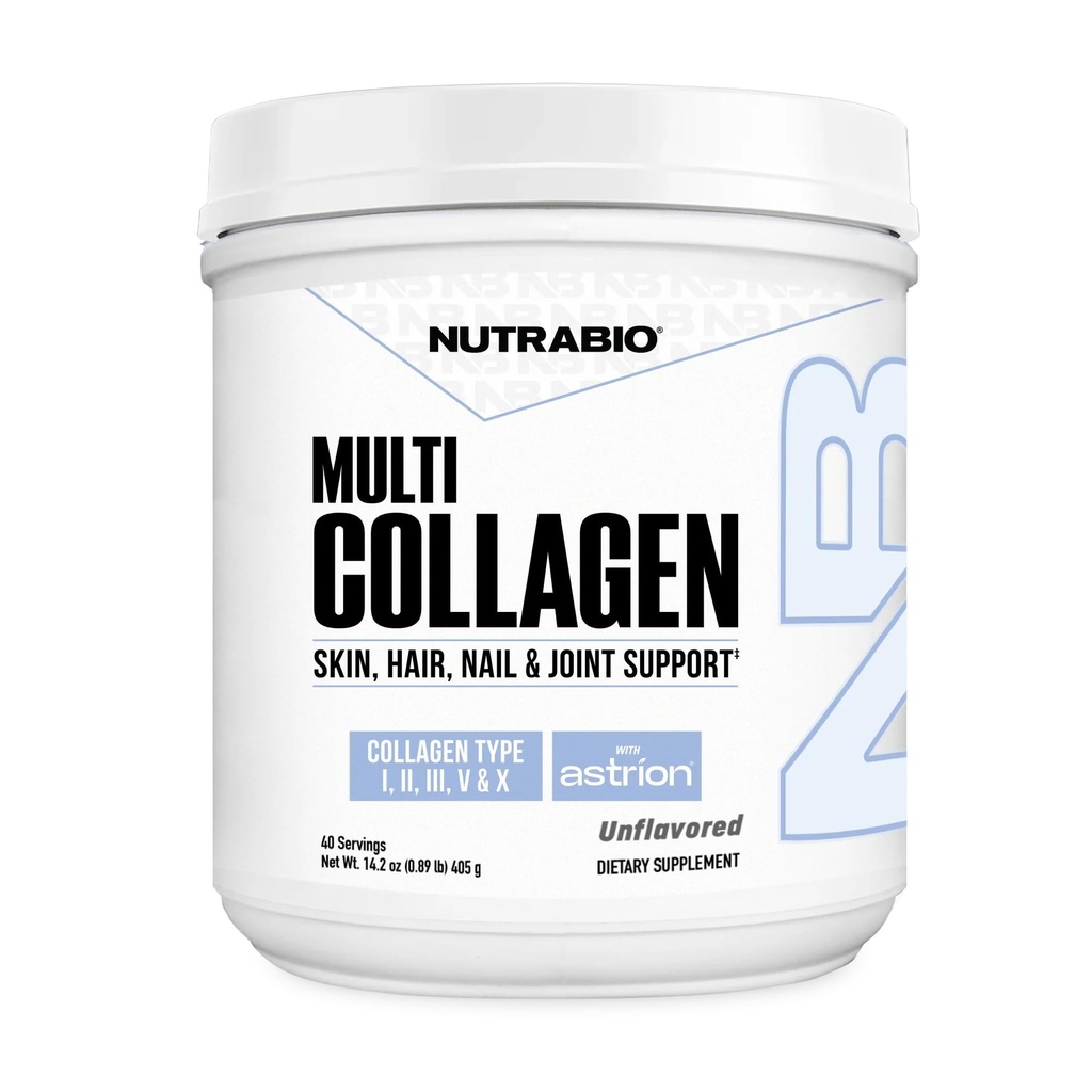 NutraBio Multi Collagen Powder-Hydrolyzed Collagen Peptides for Glowing Hair & Skin- Grass- Fed- Kolagen Powder untuk Perempuan dan Men- 40 Hamba