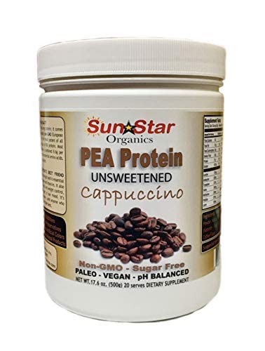 Pea Protein Powder - Unsweetened - Cappuccino dengan Coffee Powder & Vanilla Extract, Soy Free, Non-GMO 17.6 oz