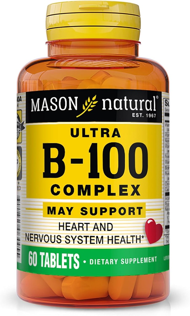 Mason NATURAL Ultra B-100 Kompleks - Hati dan Sistem Gugup Sehat, Membuktikan Fungsi kekebalan dan Metabolisme Energi, 60 tablet