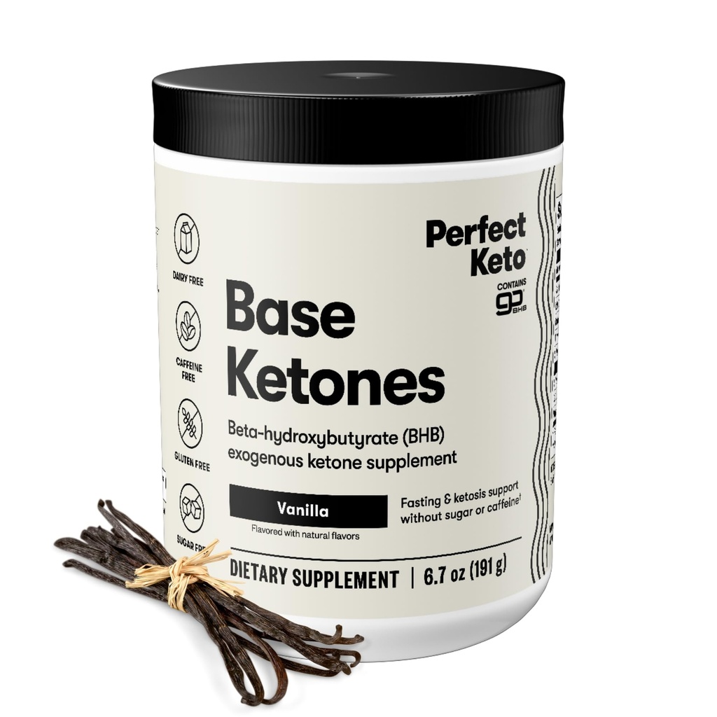 Perfect Keto Exotious Ketones Powder, BHB Salts Suplement for Ketosis & Fasting, Plus Electrolites for Hydration, Caffeine Free Energy, Keto Diet, Focus & Workout Dukung, Vanilla, 6.7 oz