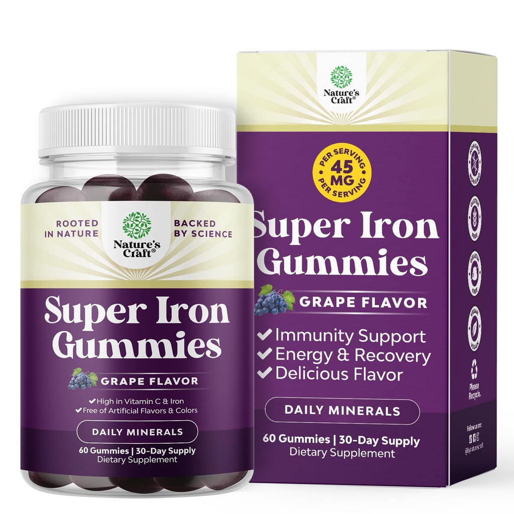 Extra Strongth Gummies for Women and Men - Vegan Harian Iron Gummy No Artificial Flavors