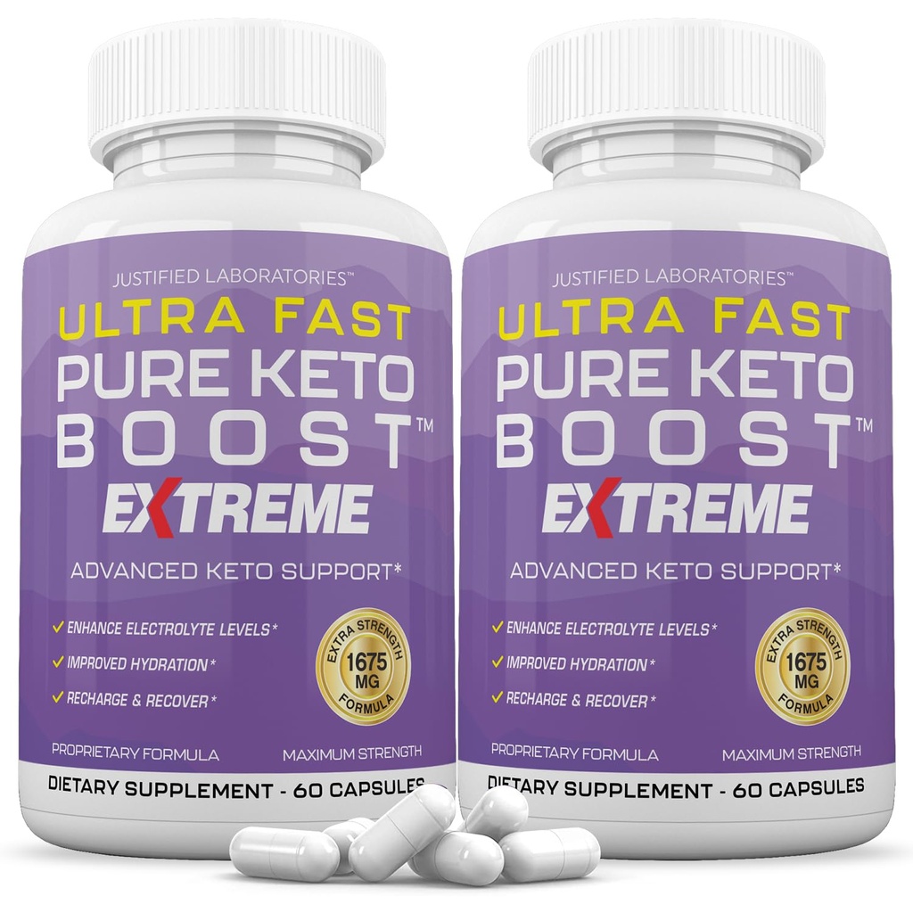 (2 Paket) Ultra Fast Pure Keto Boost Extreme Keto Pills 1675MG New & Improved Formula Berisi Apel Cider Ekstra Virgin Powder Minyak Daun Hijau 120 Capsules