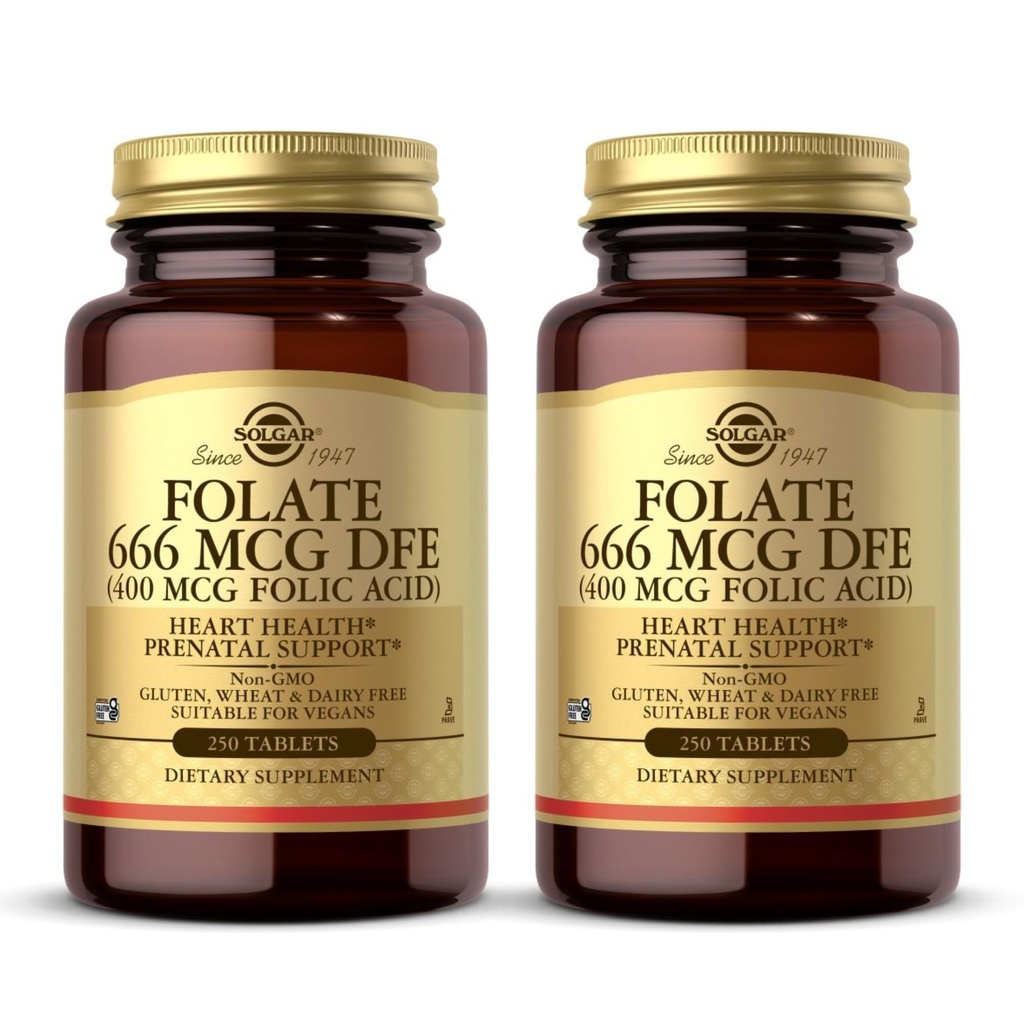 Solgar Faint 666 mcg DFE (Folic Acid 400 mcg) - 250 Tablet, Paket 2 - Prenatal - Non-GMO, Vegan, Gluten Free, Dairy Free, Kosher - 500 Total Servings