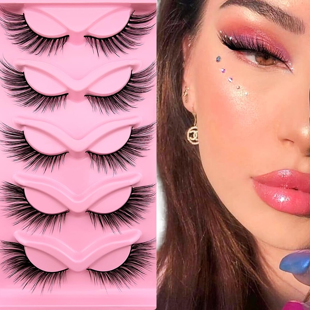 Fox Eye Lashes Wispy Eyelains 19mm Long Cat Eye Angel Wing Lashes Faux Mink Palsu Eyelains Look 5 Pairs pack (XF06)