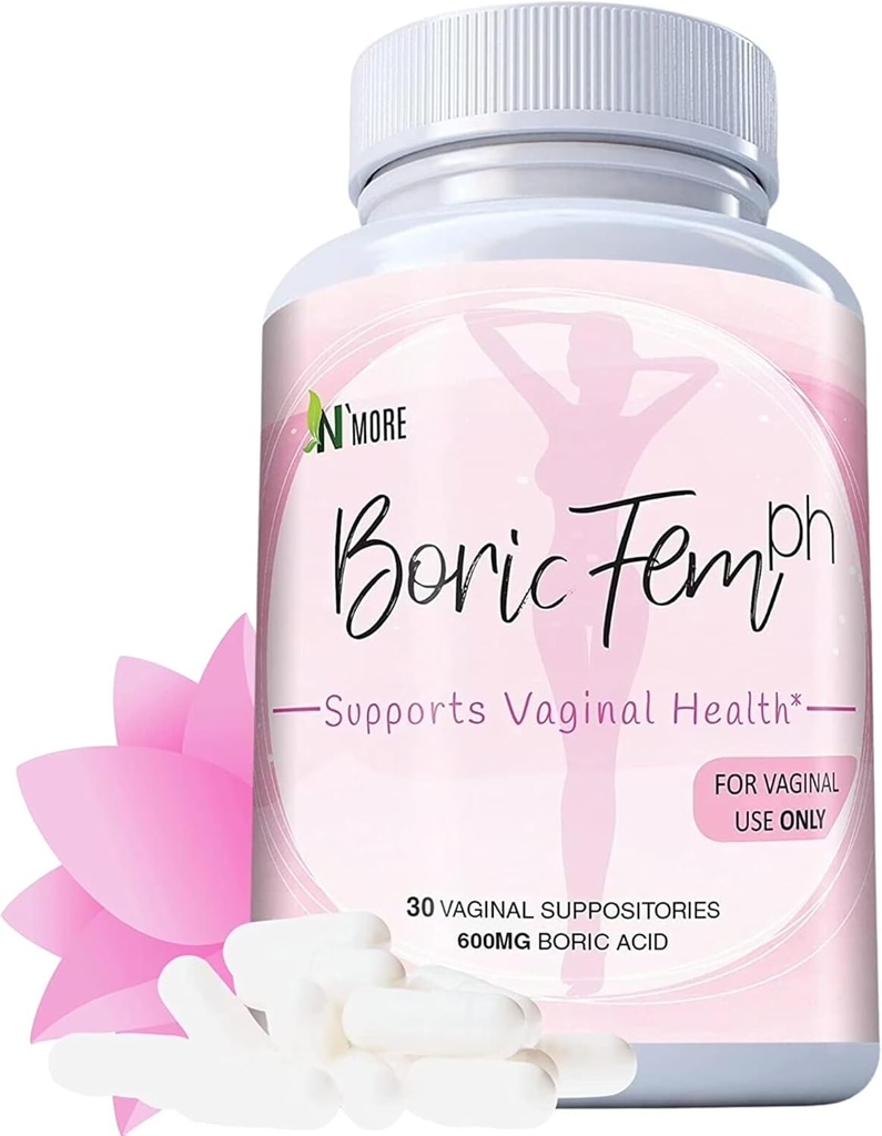 N 'More Boric Acid Vaginal Suppotories - 100% Pure Made in USA - Boricfum Dukung Kesehatan Vaginal (Satu) (30 Serving, Acid Suppotory)