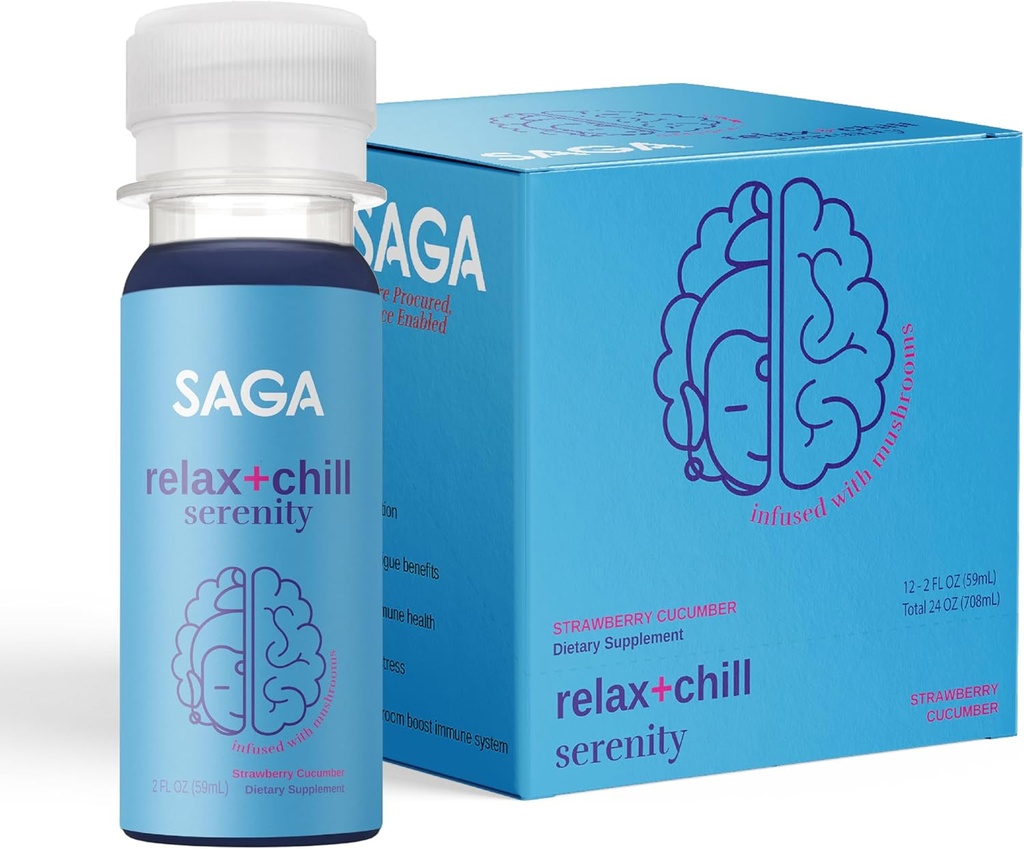 Samga Relaxation Organic Shots 124; Berisi Adaptogens & Mushroom - Lion 's Mane & Kava & Kava 124; High Bioavability & Fast Oset 124; Elevate Mood & Reduce Fatigue 124; Strawberry Cucumber 2oz Shps (12- Pack)