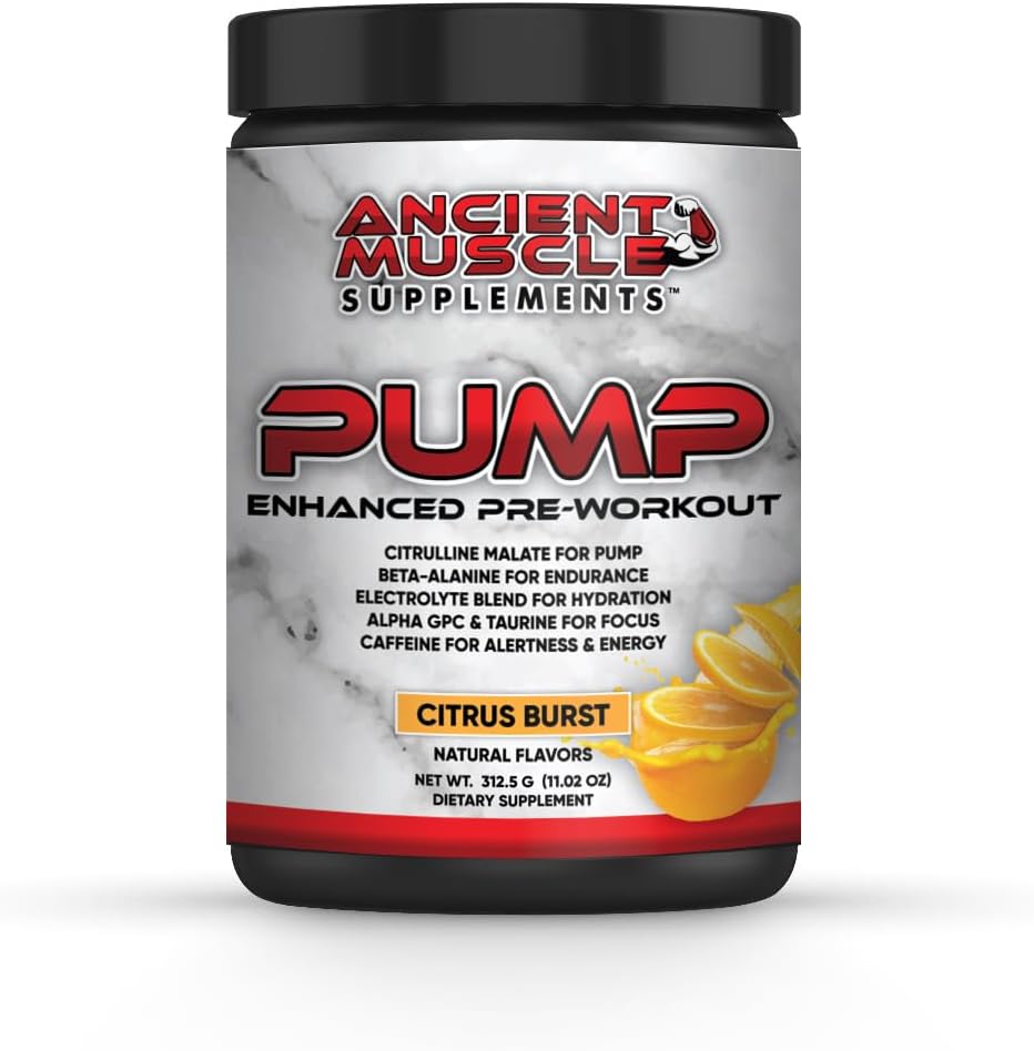 Pompa Pre Workout Suplemen dengan Citrulline Malate, Beta Alanine, Alpha GPC - Enhanced Pompa Tambahan Energi, Fokus & Absorpsi