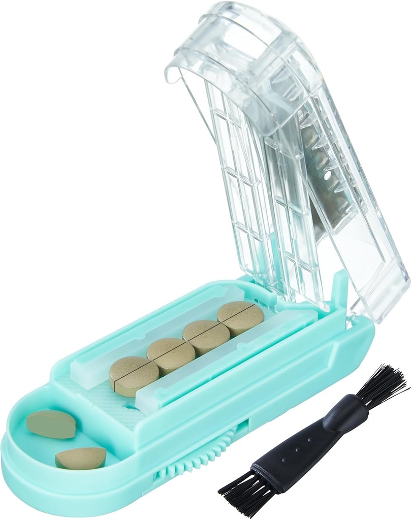 Pill Cutter untuk Multiple Pills at a Time, Pill Cutter Splitter for Small and Tiny Pills, Pill Cutter for Small or Large Splitter with Hidden Sharp Stainless Steel Blade (Blue + Clear)
