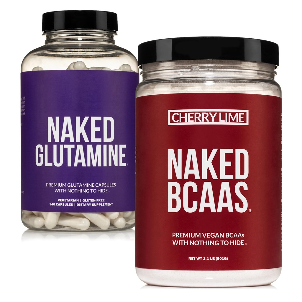 NAMING Cherry BCAAs 34 Secings + Pure L- Glutamine 240 Capsules Bundle: Non-GMO, Gluten Free, Muscle Recovery, Nothing Artificial