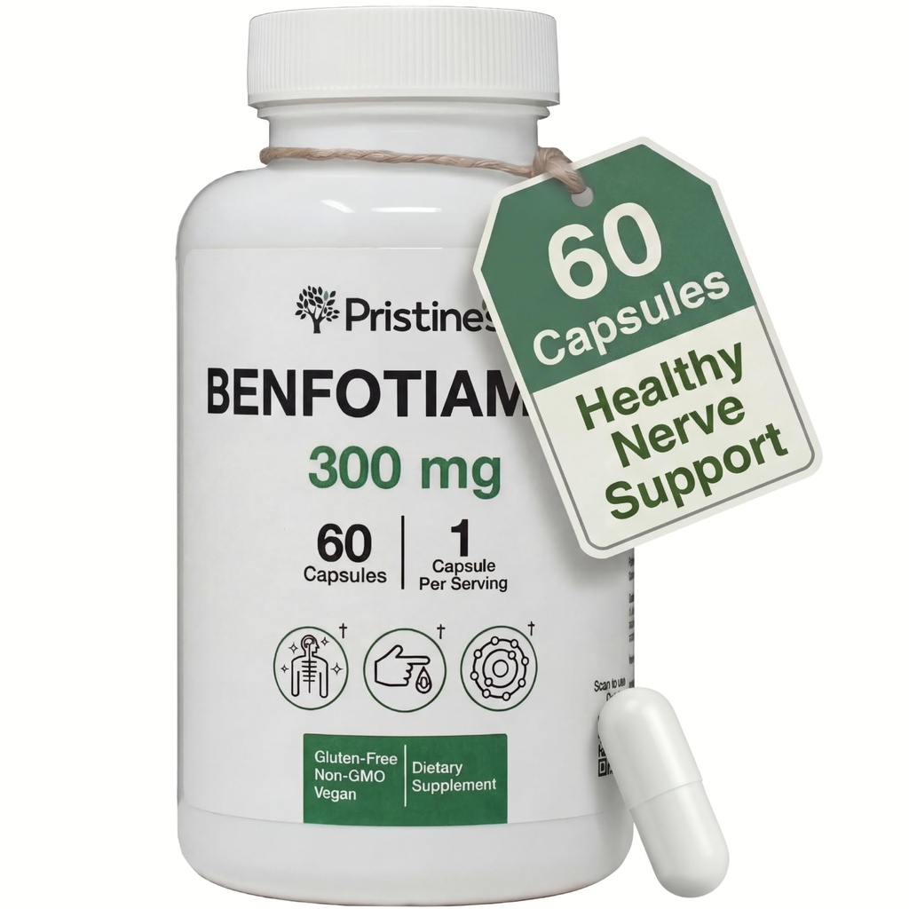 Suplemen Dukungan Biotersedia Tinggi Benfotiamine - 60 Hari - Suplemen Soluble Vitamin B1 - Vegan - Non-GMO