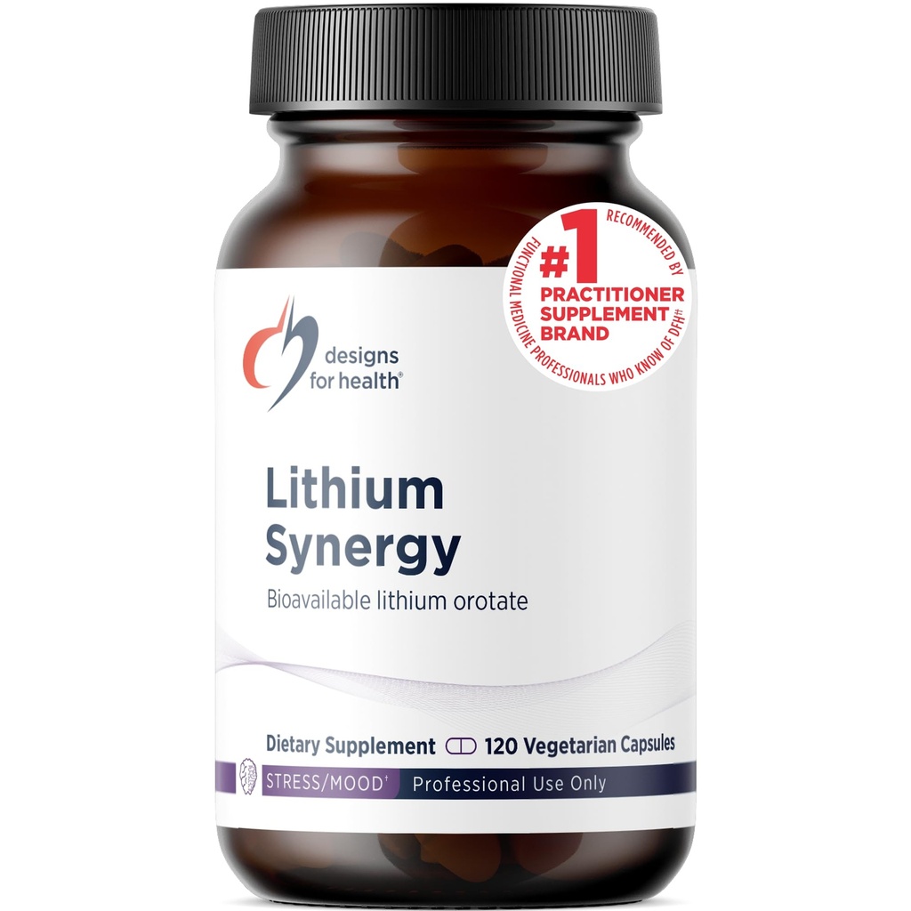 Design untuk Synergy Lithium Kesehatan - 5mg Limithium Orotasi dengan TMG + B12 Methylcobamin - Bioavailable Mood + Methylation Suppplemen, Non- GMO + Vegetarian (120 Capsules)