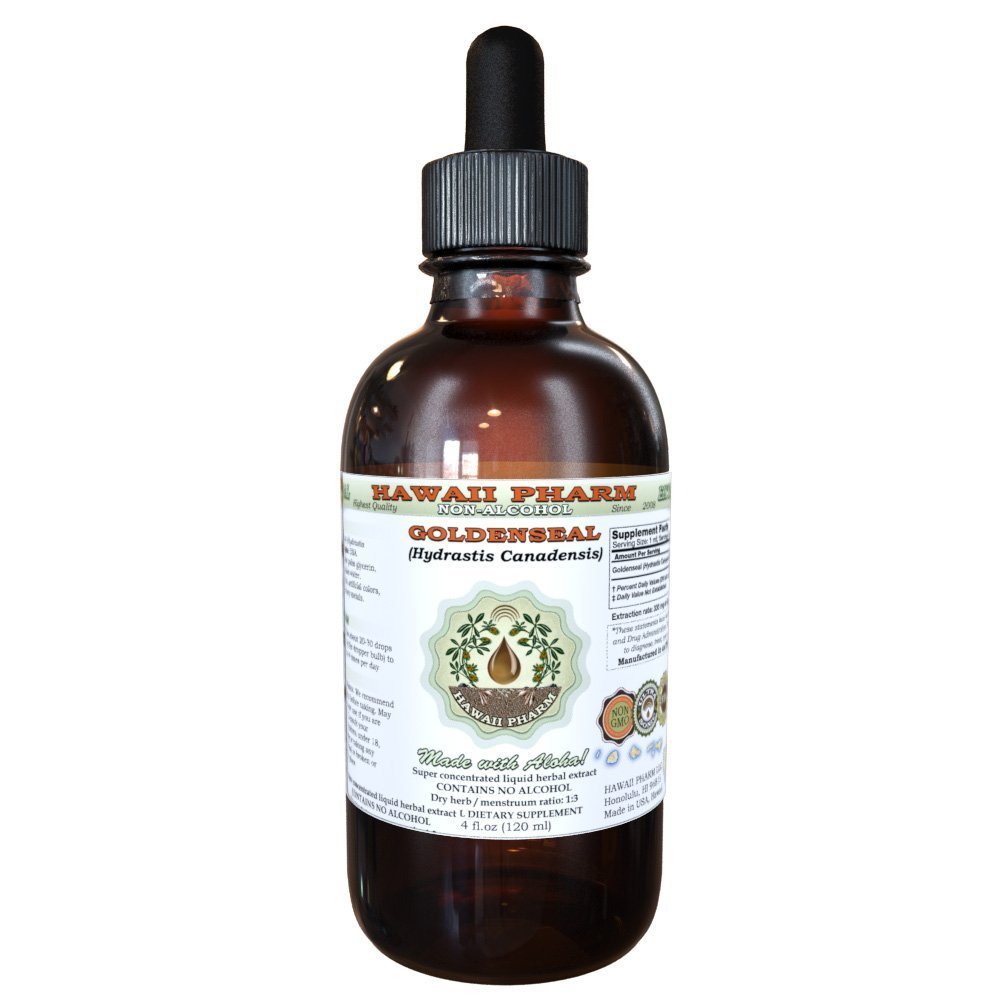 Goldenseal Alcohol- Free Liquid Extract, Organik Goldenseal (Hidratis Canadensis) Leaf Glycerite Hawaii Pharm Natural Herbal Supplemen 2 oz