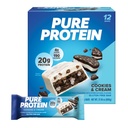 Murni Protein Bars, Protein Tinggi, Makanan Nutrisi untuk Mendukung Energi, Gula Rendah, Bebas Gluten-, Cookies dan Krim, 1.76oz, 12 Pack