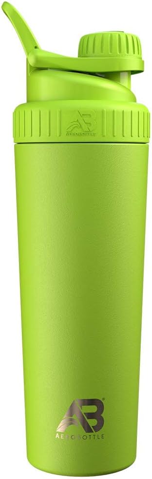 AeroBottle Cryo Shaker Cup, Insulated Stainless Steel Water Bottle dan Protein Shaker, Mixes Protein dan Pre Workout Dengan Teknologi Mixing Turbulent, Tidak Ada Campuran atau Wisk, 26oz, Eco Shock Green