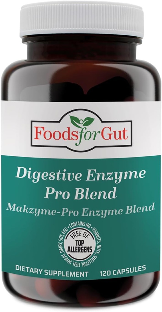 Foods For Gut Digetical Enzyme Makzyme- Pro Blend & Progress Plus Progress 124; 120 Capsules 14; Vegetarian Capsules 12.4; Free of Top Allergens 126; Dukung Digetical Health 124; Bloating & Gas Relief
